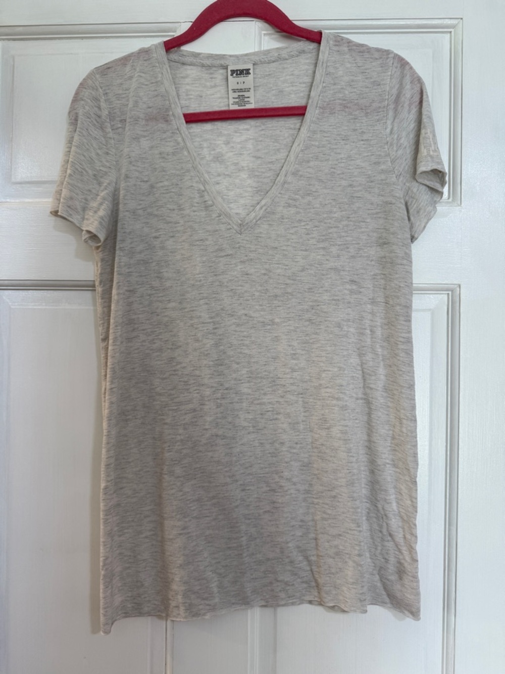 PINK Victoria's Secret Light Heather Gray V-Neck Short Sleeve Tee